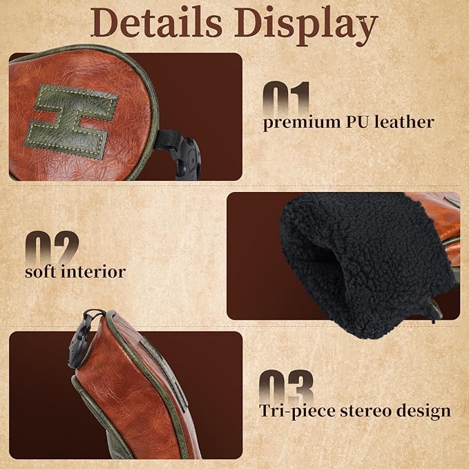 Craftsman Golf Club Head Covers 3pcs or 1pc Classic Brown Golf Headcovers Set Golf Club Headcovers for Driver Fairway Utility/Hybrid Woods Headcovers