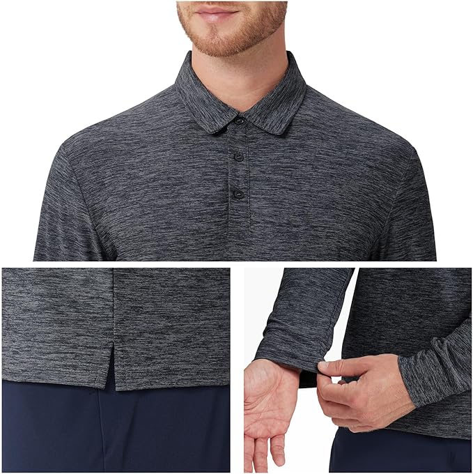 NAVISKIN Men's Polo Shirts Long Sleeve Golf Shirts with Collar UPF 50 SPF Shirt for Men Quick Dry Moisture Wicking