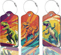Surfing Dinosaur Luggage Tag, 3 Pack Luggage Tags for Suitcases, Cute Suitcase Tags Identifiers Bag Tags with Privacy Flap, Baggage Name Tag for Women Men Luggage Backpack Handbag