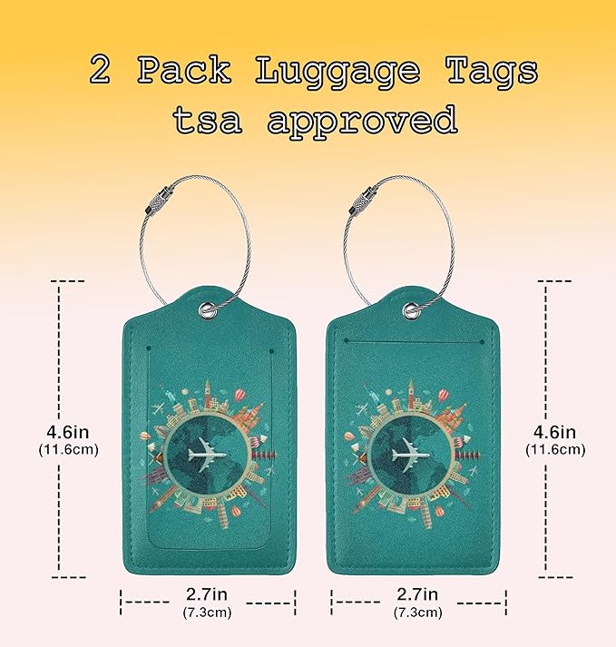 TSA Approved Luggage Tags for Suitcases Go Travel Flight Views 2 Pack Funny Leather Carnival Cruise Airport Cute Travel Name Tags Golf Bag tag Ships Essentials Privacy Cover ID Label for Women Men