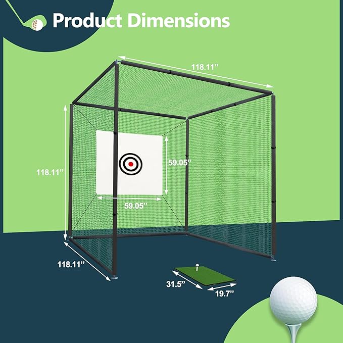 Golf Cage Net with Steel Frame 10x10x10 Ft Golf Practice Nets Used for Indoor Full Swing Practice and Chopping Practice, Including Target Fabric and Swing Pad