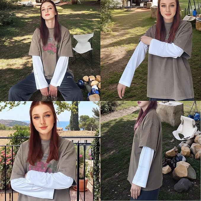 UPF 50+ Sun Protection Arm Sleeves Elastic band Adjustable Cuff Loose Fit Non-Sticky Airflow Friendly Outdoor