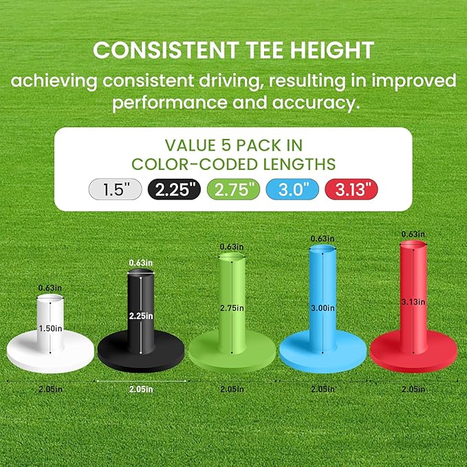 FINGER TEN Golf Rubber Tees Driving Range Value 5 Pack, Mixed Size or 5 Same Size for Practice Mat