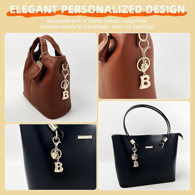 Gold Bubble Heart, Cherry, Bow & More Designs Letter Initial Keychain Bag Charms – Cute Purse Charms for Handbags