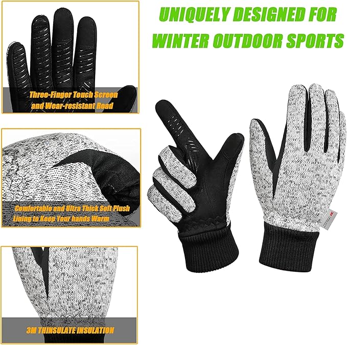 MOREOK Winter Gloves for Men/Women -10°F 3M Thinsulate Warm Touch Screen Snow Ski Bicycle Bike Gloves for Driving/Cycling/Running/Hiking