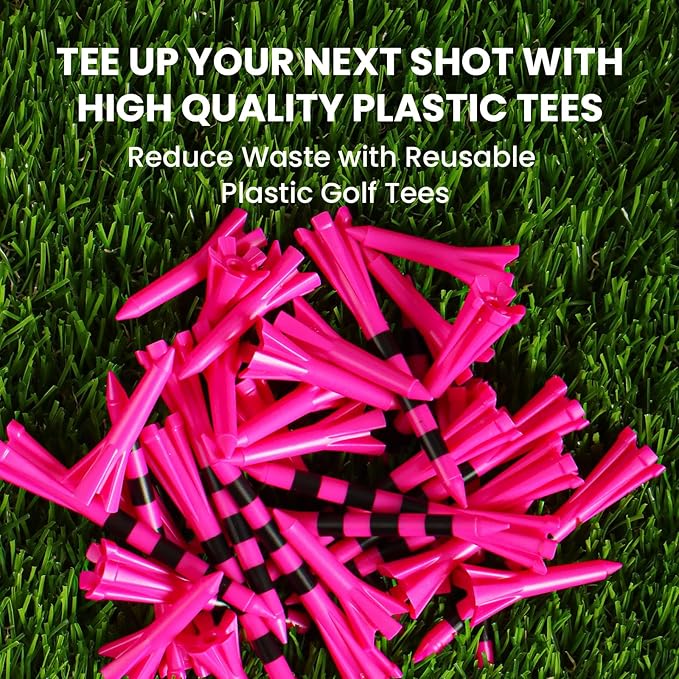 Golf Tees Plastic Unbreakable 60 Pack 2 3/4 or 3 1/4 Inch with 20 More Short Tees 1 1/2 Inch Red Green Pink