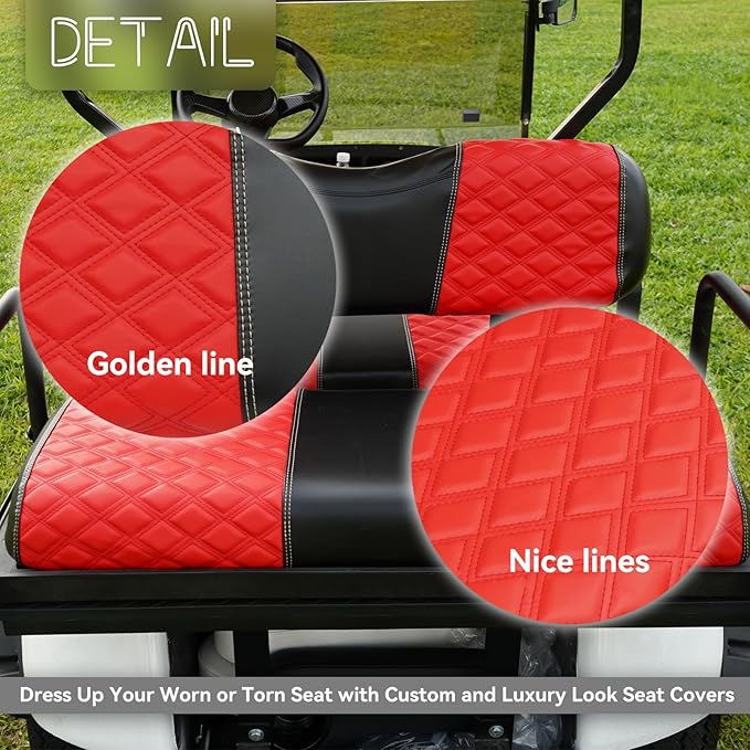 Golf Cart Front and Rear Seat Covers Waterproof and Sun Resistant Marine Grade Vinyl Leather Seat Cover Accessories for EZGO TXT 1994-2013,Red(4PCS)