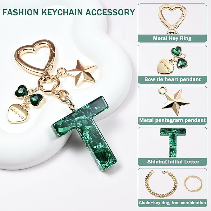 Cute Bling Keychain initial Letter Butterfly Star Pink Purple Gift for Women Girls Bag Cup Charms Accessories