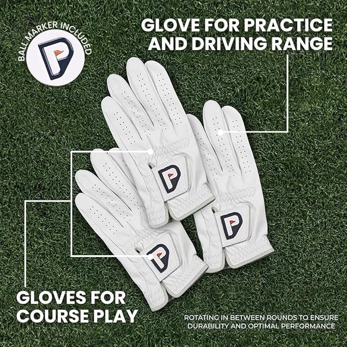 PUR3 Cabretta Leather Golf Gloves Men | Multi-Pack | Real Genuine Ultra Soft Leather Golf Glove | with Ball Marker