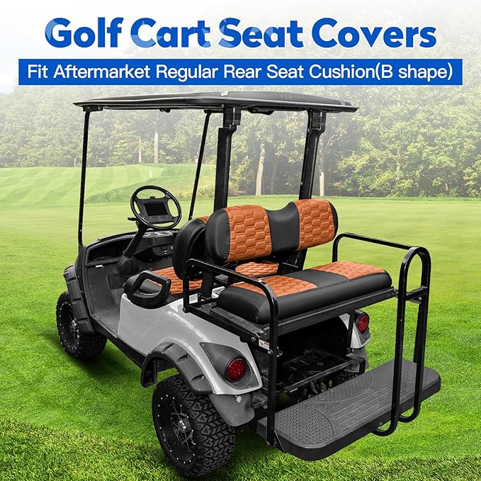 NOKINS Golf Cart Seat Covers, Fits for YAMAHA/G29/Drive2/EZGO TXT/EZGO RXV/Club Car DS/Club Car Precedent Golf Cart Rear Seat Cushion, No Nails Required (Carbon Fiber Dark Brown&Black)