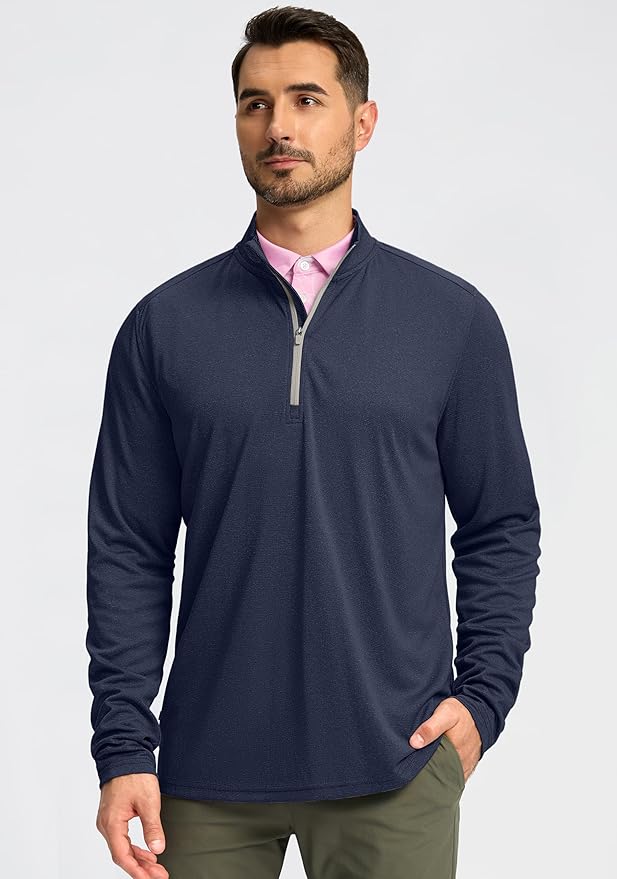 Obla Golf Quarter Zip Pullover for Men Mock Neck Sweatshirt Lightweight Sun Protection Men's Long Sleeve Golf Shirt