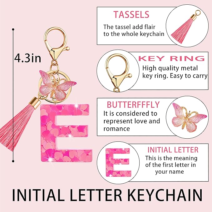 Suweibuke Colourful Cute Initial Letter Keychains for Women Girls with Tassel Butterfly, Charm for Purse Handbags Backpacks
