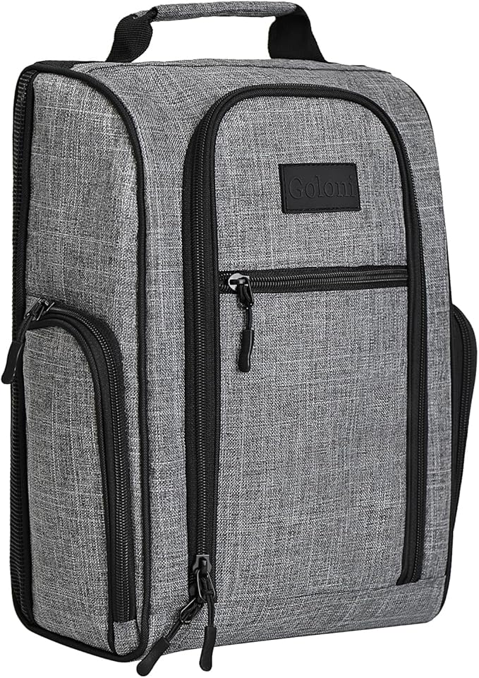 Goloni Golf Shoe Bag for Men & Women, Padded Travel Shoe Bag with Side Accessory Pockets,Sport Shoe Carrier for Golf Shoes,Socks,Tees & Balls,Durable & Lightweight Design (Gray)