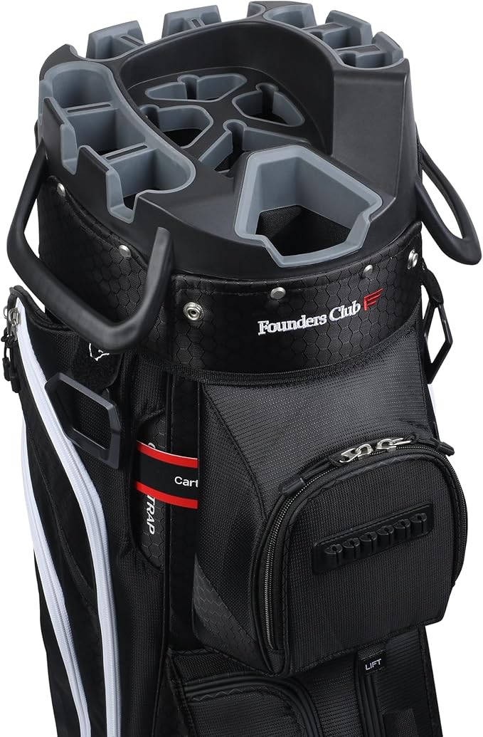 Founders Club 4th Generation Tour Series Club Lock Organizer Golf Cart Bag for Men with 14 Way Anti Rattle Divider Top- Free Snap On Rain Hood-Full Length Dividers