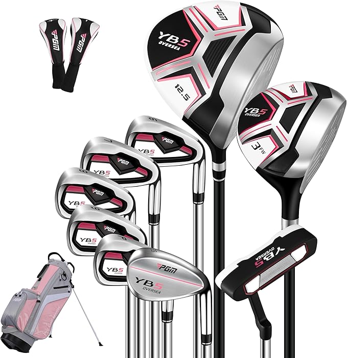 PGM 12/15 Pieces Women's Complete Golf Club Set – Full Set with 460cc Driver, Fairway Wood, Hybrid, Irons, Putter, Golf Stand Bag - Golf Clubs Women Right Handed