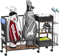 Golf Bag Storage Organizer for Garage, Golf Organizer with Extra Golf Rack and Side Fabric Bag for 20 Golf Clubs & Golf Essentials, Golf Bag Stand for Golf Bag Accessories, Ideal Golf Gifts for Men