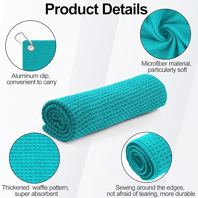3 Pack 16" X 16" Golf Towels for Golf Bags, Premium Waffle-Pattern Golf Towel with Carabiner Clip, Super Absorbent Microfiber Towel, Golf Accessories for Bag.3 DarkRed