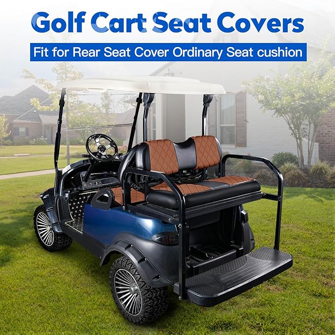 NOKINS Golf Cart Seat Covers Fit Club Car Precedent/DS/EZGO RXV/TXT/Yamaha Drive Aftermarket Standard Rear Seat Cushion, No Stapler, Multiple Colors&Breathable (Dark Brown&Black)
