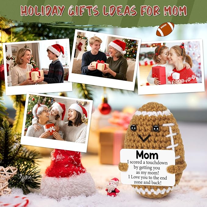 Mini Funny Gifts for Mom from Daughter Son, Mothers Day Birthday Gift for Mom, Cute Emotional Small Present Crochet Football Doll or Mommy Mother in Law Bonus Step Mothers