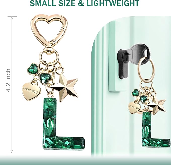 Cute Bling Keychain initial Letter Butterfly Star Pink Purple Gift for Women Girls Bag Cup Charms Accessories