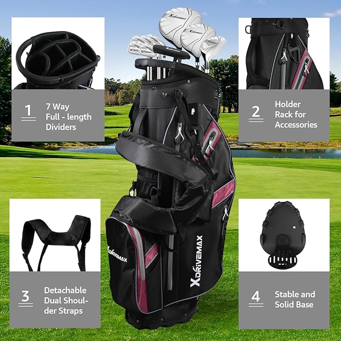 Golf Stand Bag, Lightweight Golf Bag with 8-Way Top Dividers, Golf Bag for Men & Women with Adjustable Dual Strap, Rain Cover, Cooler and Golf Accessory Kit