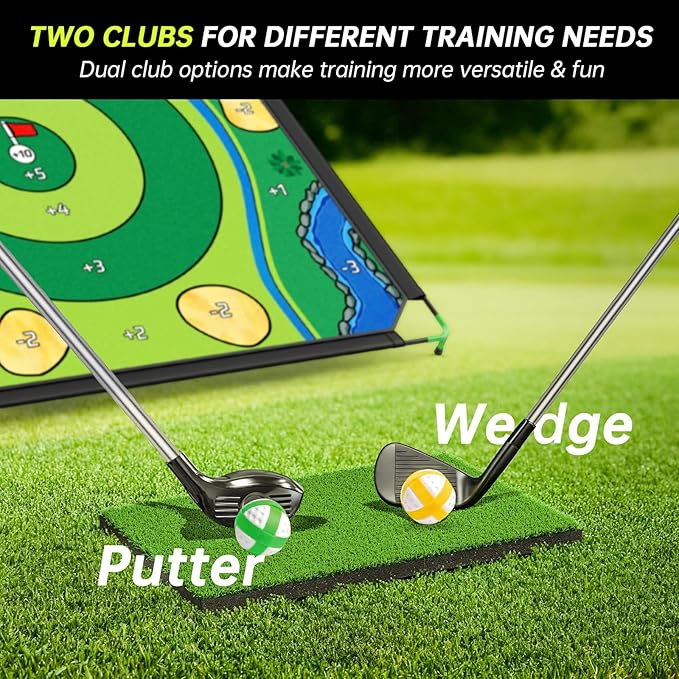 Golf Chipping Game Set, 71 X 71 in Large Golf Practice Mat with 2 Adjustable Clubs, Hitting Mat, 24 Sticky Balls, 2 Golf Tees, Scoreboard & Carry Bag, Indoor Outdoor Training Game for Adults