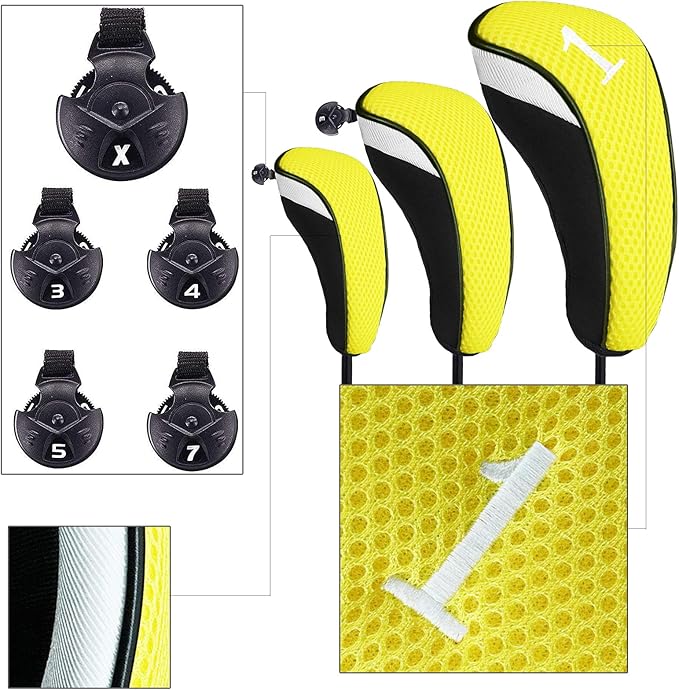 Golf Club Head Covers for Woods and Driver Hybrids Fairway Value Pack Protective Clubs Headcovers with Interchangeable No.Tags 1 3 5