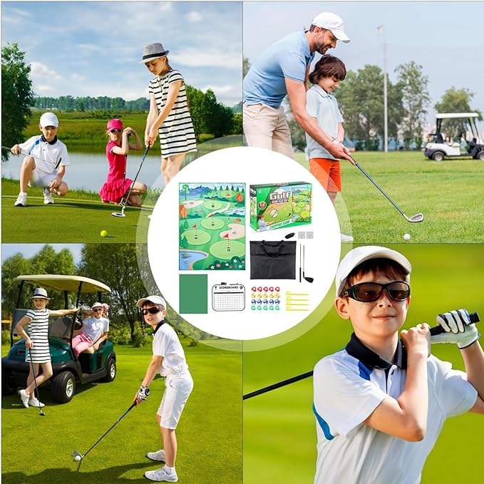 Golf Chipping Mat Set - Indoor Outdoor Game | Portable Golf Hitting Mat with Targets and Balls, Fun Practice Game for Kids and Adults, Perfect for Home Backyard Lawn Party Beach or Family En