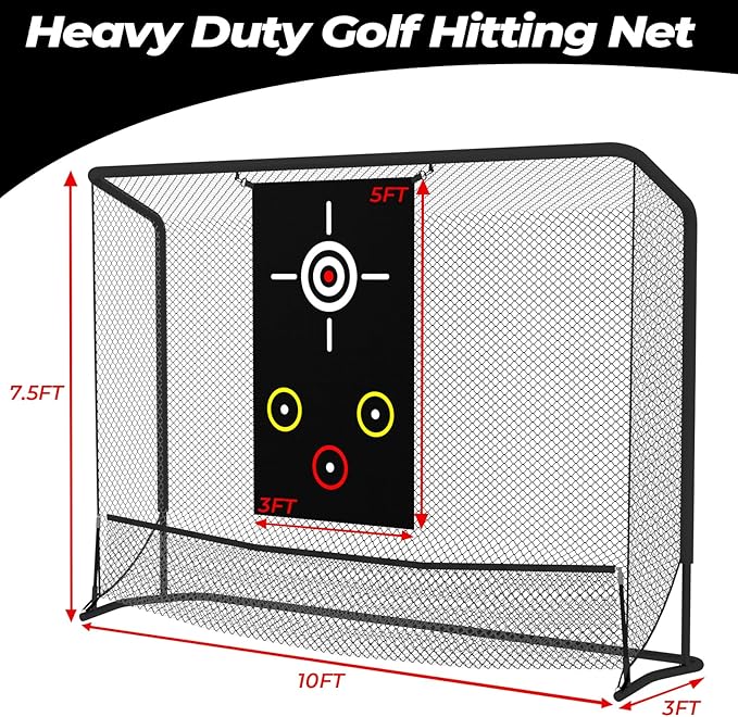 FAHKNS Golf Practice Net, Golf Hitting Net, Hitting Net with Target Cloth for Indoor or Outdoor Use, Nets for Backyard, Heavy Duty with Carry Bag (10 x 7.5FT)