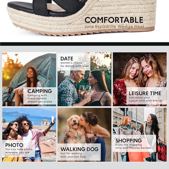 mikarka Women's Open Toe Espadrilles Wedge Sandal Slip On Elastic Ankle Strap Platform Sandals Dressy Comfortable Wedges Shoe