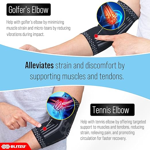 BLITZU Elbow Compression Sleeve for Tendonitis 2 Pack, Tennis Elbow Brace Support for Men and Women Golfers Elbow Pain Relief, Arthritis, Bursitis, Arm Brace for Workout, Weightlifting Pink S