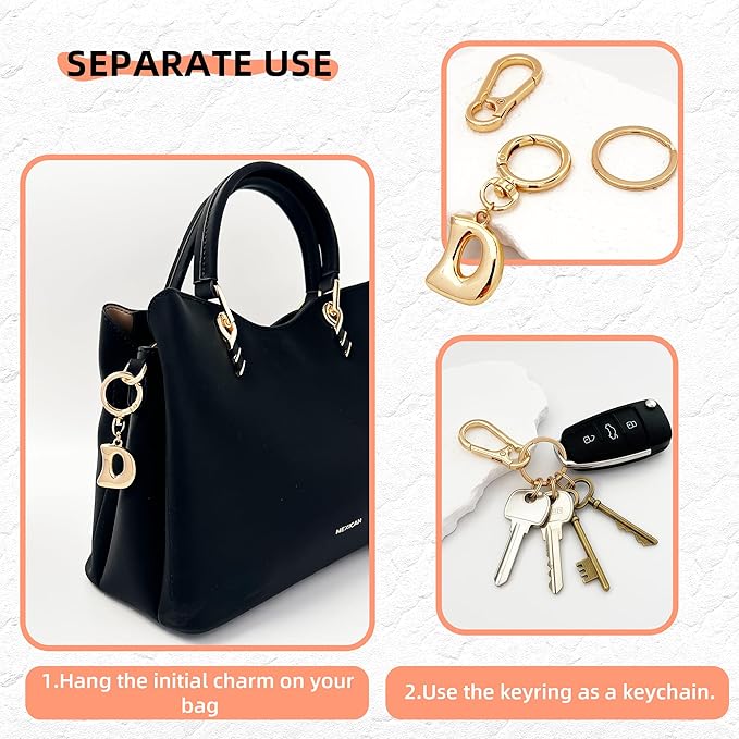 Gold Bubble Heart, Cherry, Bow & More Designs Letter Initial Keychain Bag Charms – Cute Purse Charms for Handbags