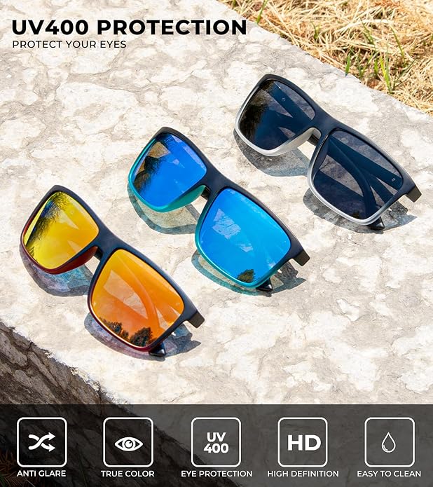 KALIYADI Polarized Sunglasses for Men and Women, Mens Sun Glasses with UV Protection for Driving Fishing Golf (3 Packs)
