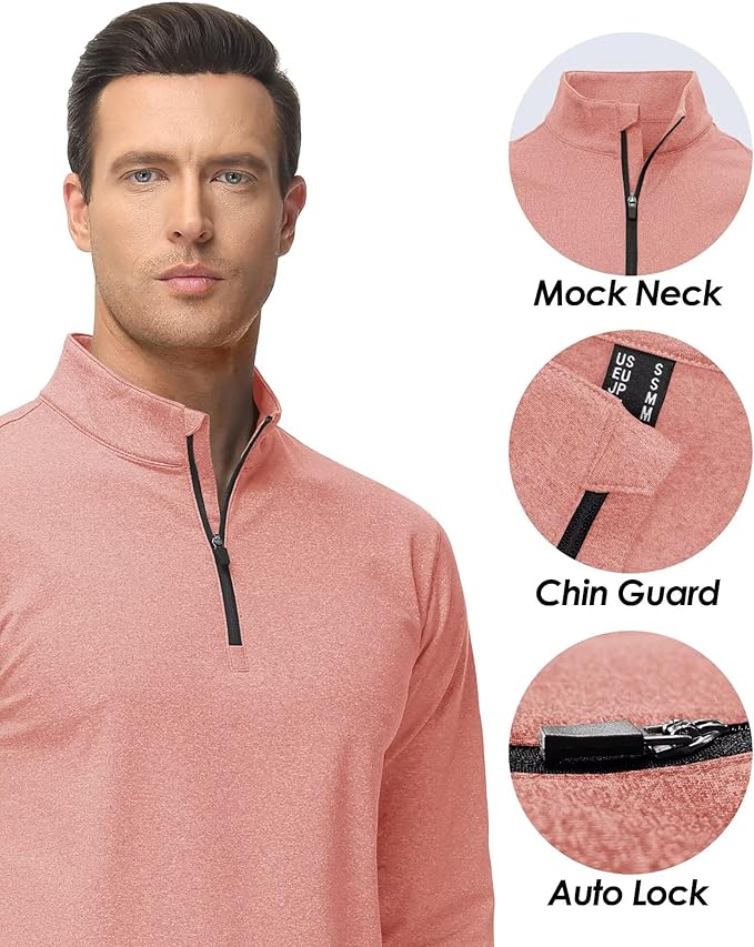 Boladeci Men's Quarter Zip Pullover Premium Fleece Lined Heather Long Sleeve Golf Shirts Midweight 1/4 Half Zip Sweatshirts