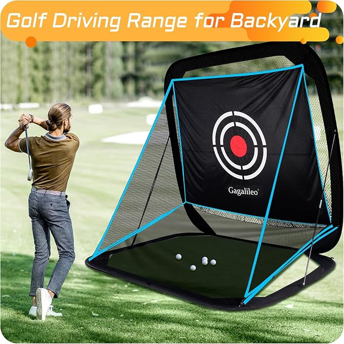 Gagalileo Golf Pop-Up Hitting Cage: 8x7x7FT Practice Net with Target Portable Backyard Garage Training for Driving Chipping Swing Beginners & Golf Enthusiasts