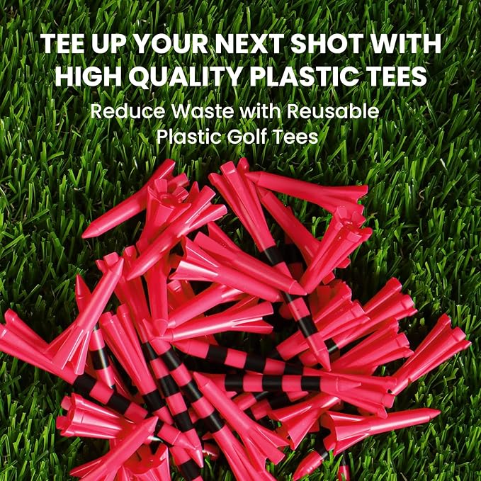 Golf Tees Plastic Unbreakable 60 Pack 2 3/4 or 3 1/4 Inch with 20 More Short Tees 1 1/2 Inch Red Green Pink