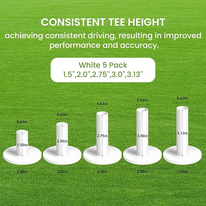 FINGER TEN Golf Rubber Tee Driving Range Value 5 Pack for Indoor Outdoor Practice Mat, Tee Adaptor Size 1.5’’ 2.0’’White Black Tee Holder Set for Hitting Mats