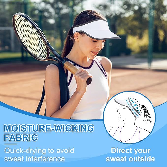 Sports Sun Visor for Men Women, Lightweight Soft Quick-Dry Visor Hat, Packable Tennis Golf Running Visor