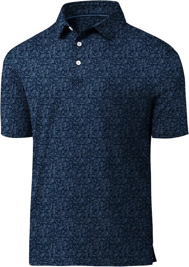 JACKETOWN Mens Polo Shirts Short Sleeve Print Dry Fit Performance Moisture Wicking Casual Collared Golf Shirts