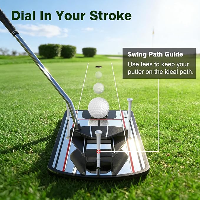 Golf Putting Mirror Training Aid with Alignment Lines - Portable Putting Practice Tool to Check Eyes, Shoulders & Putter Face - Improve Accuracy & Consistency for Beginners, Pros, Indoor & Outdoor Use