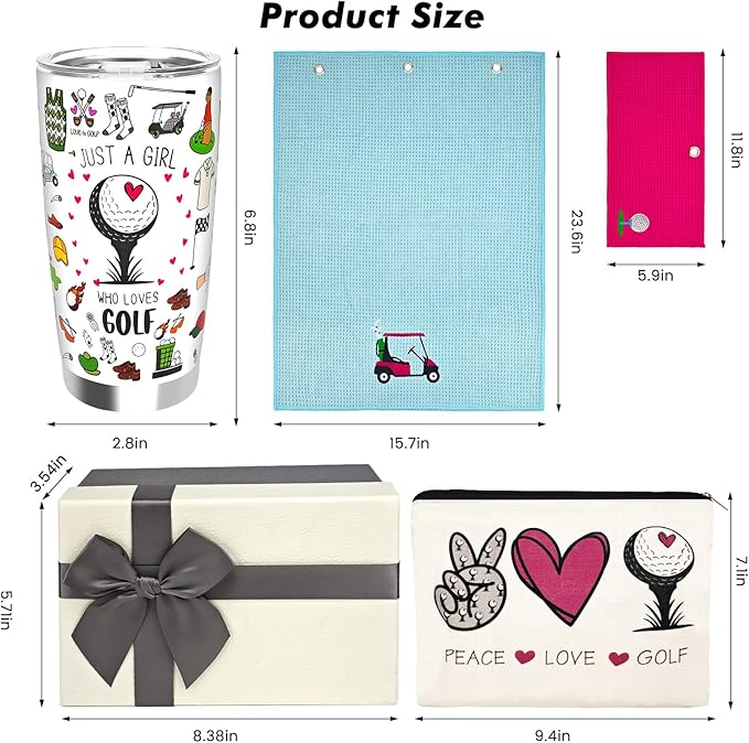 Golf Gifts for Women,Golf Lover 20 OZ Wine Tumbler Gift for Girls,Birthday Christmas Makeup Bag Towels Gifts for Friend Besties,Women Golfing Accessories