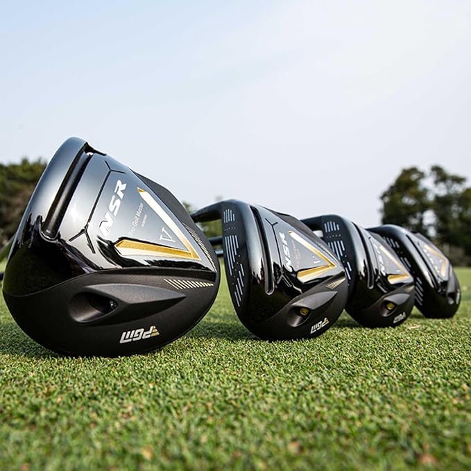 PGM NSR V 18 Piece Men's Complete Golf Club Sets - Adjustable Loft Titanium Driver (0.86 COR), Precision Weighted Fairway Woods, Forged Irons, CNC Milled Putter, with Stand Bag - Right Handed