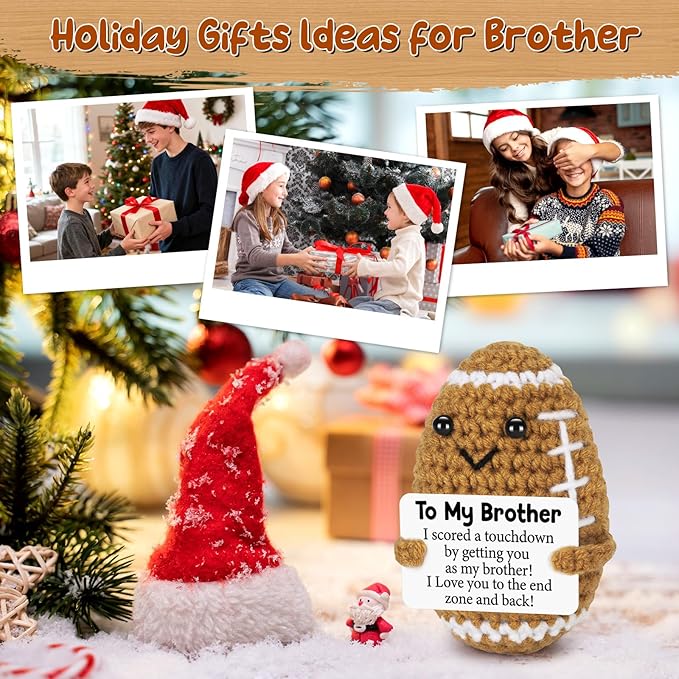 Mini Funny Brother Gifts from Sister Brothers, Positive Christmas Birthday Gift for Men Friends, I Love You Small Cool Cute Football, Handmade Emotional Crochet Home Decor Present