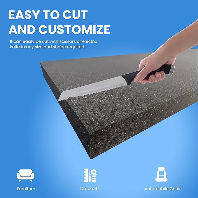 QOMFY 1"" Height x 18"" Width x 24"" Length Charcoal Upholstery Foam Sheet | Made in USA | Multi-Purpose Foam for Upholstery, DIY, Packaging & Acoustic Projects, CHAR-1x18x24