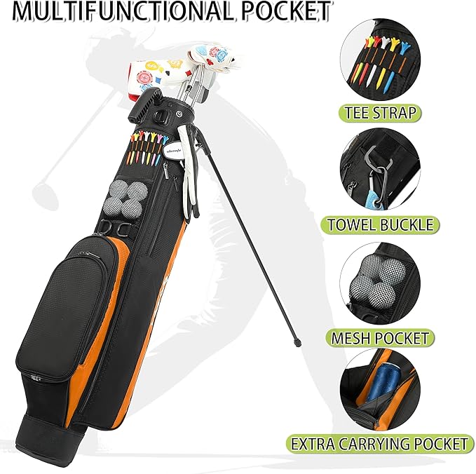 Golf Stand Bag,Lightweight Small Golf Bag,Medium Golf Carry Bag, 2-3Way Divider Men and Women with Adjustable Shoulder Strap Multiple Pockets with Golf Putter Covers