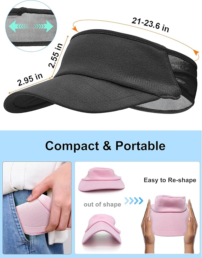 Sport Sun-Visor Hat Men Women Summer UV Protection, Lightweight Cooling Golf Running Tennis Sweat-Band Cap