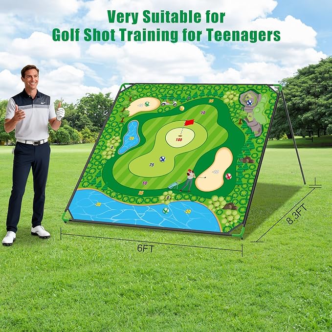 Golf Chipping Game Set, 71 x 71 in Large Golf Practice Mat with 2 Adjustable Clubs, 24 Sticky Balls, Portable Indoor Outdoor Golf Training Set, Perfect Backyard Golf Game Gift for
