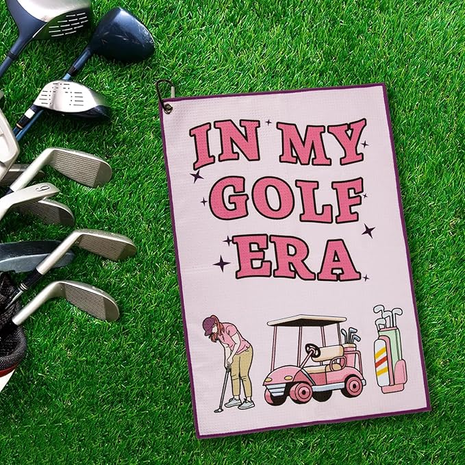 TUYUU Women Pink Golf Towel,Funny Towels for Golfer Bags with Clip,Mother Day Retirement Birthday Gifts for Ladies Grandma Mom Sister Aunt Golfer Sport Lover,Printed in My Golf Era
