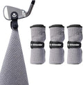 4Monster Golf Towels 3-Pack with Detachable Magnet and Portable Pouch, Quick-Dry Microfiber Golf Towel Set for Golf Bags,Custom Towel Gifts for Men or Women (3, Grey)
