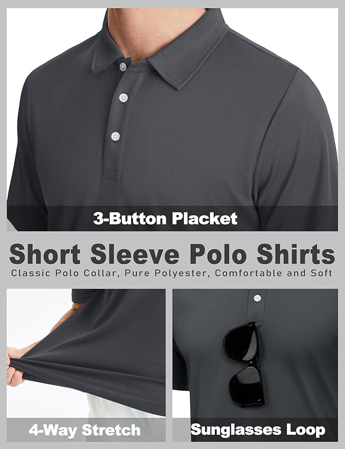 KEFITEVD Men's Polo Shirts Short Sleeve Moisture Wicking Dry Fit Performance Collar Golf Athletic Casual T-Shirt
